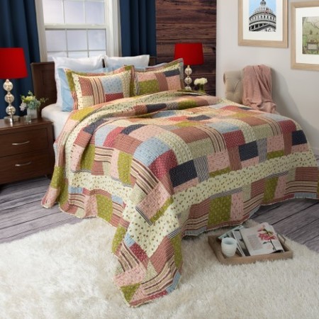 HASTINGS HOME Hastings Home Savannah Quilt 3 Piece Set - Full/Queen 697227XBQ